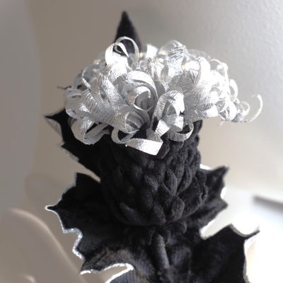 Black and Silver Velveteen Thistle Corsage