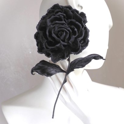 Oversized black velvet rose corsage 800