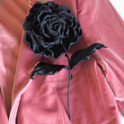 Oversized black velvet rose corsage jacket 800