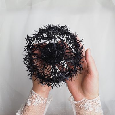 black feather dandelion brooch