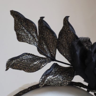 black organza rose headpiece leaves 800