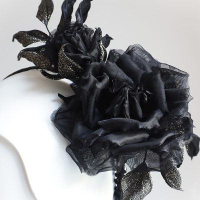 Black and Golden Organza Rose Headpiece