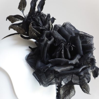 black organza rose headpiece rose 800