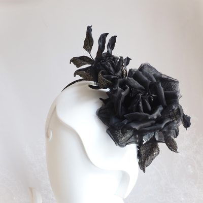 black organza rose headpiece