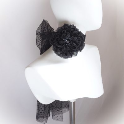 black organza rose tulle choker