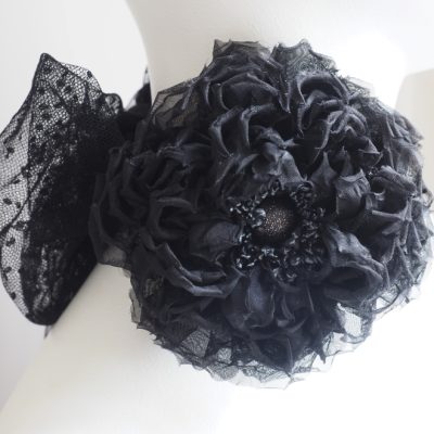 black organza rose tulle choker closeup