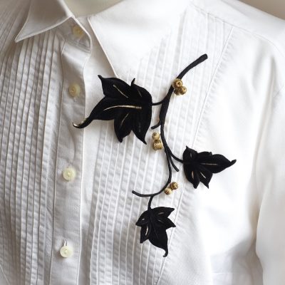 Black and Golden Velvet Ivy Corsage