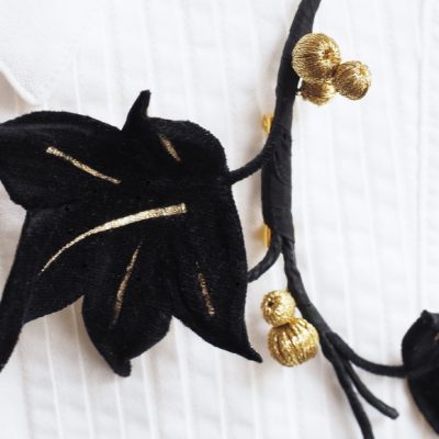 Black and Golden Velvet Ivy Corsage