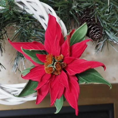 red velvet poinsettia brooch wreath