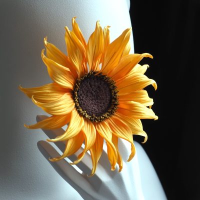 silk sunflower brooch side