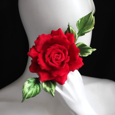 winter kiss red velvet rose brooch