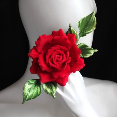 winter kiss red velvet rose brooch