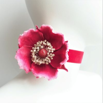 red magenta velvet wild rose choker