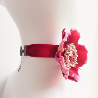 Velvet Wild Rose Ribbon Choker