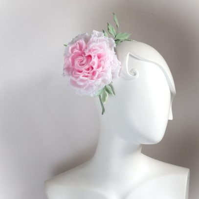 pink linen lace rose headpiece 800