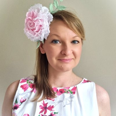 pink cotton organza rose headpiece