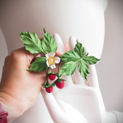 Leather Raspberry brooch