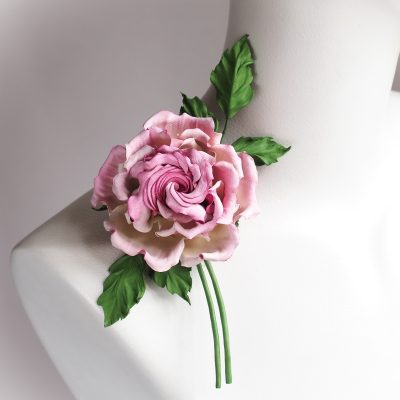 hand dyed leather rose brooch