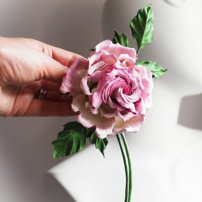 Hand dyed leather rose brooch